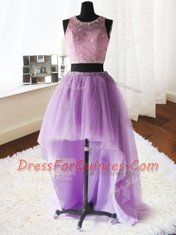 Amazing Scoop Lilac Sleeveless Beading and Ruffles Floor Length Sweet 16 Quinceanera Dress