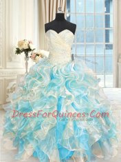 Multi-color Ball Gowns Sweetheart Sleeveless Organza Floor Length Lace Up Beading and Ruffles Quinceanera Dress
