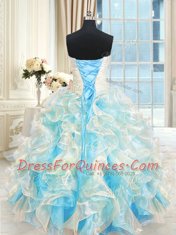 Multi-color Ball Gowns Sweetheart Sleeveless Organza Floor Length Lace Up Beading and Ruffles Quinceanera Dress