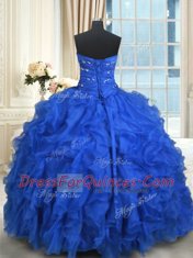 Royal Blue Lace Up Vestidos de Quinceanera Beading and Ruffles Sleeveless Floor Length