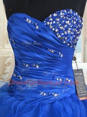 Royal Blue Lace Up Vestidos de Quinceanera Beading and Ruffles Sleeveless Floor Length