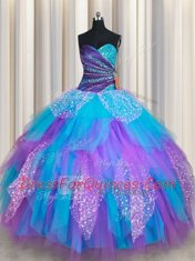 Ball Gowns 15th Birthday Dress Multi-color Sweetheart Tulle Sleeveless Floor Length Lace Up