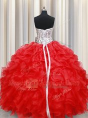 Captivating Sleeveless Beading and Ruffles Lace Up Quinceanera Gowns