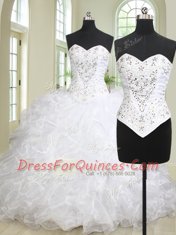Sleeveless Brush Train Lace Up With Train Beading and Ruffles Sweet 16 Dress