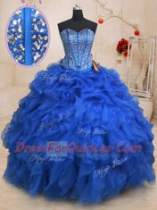 Floor Length Royal Blue Sweet 16 Dress Sweetheart Sleeveless Lace Up