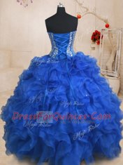 Floor Length Royal Blue Sweet 16 Dress Sweetheart Sleeveless Lace Up