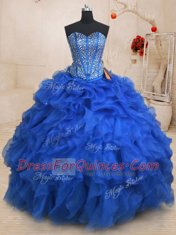Floor Length Royal Blue Sweet 16 Dress Sweetheart Sleeveless Lace Up