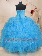 High End Baby Blue Sweetheart Lace Up Beading and Ruffles and Pattern 15 Quinceanera Dress Sleeveless