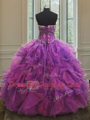 Purple Sweetheart Neckline Beading and Ruffles and Sequins Quinceanera Gown Sleeveless Lace Up