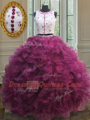 Elegant Scoop Floor Length Two Pieces Sleeveless Burgundy Quinceanera Gown Zipper