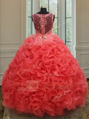Extravagant Coral Red Straps Zipper Beading Quinceanera Gowns Sleeveless