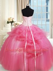 Hot Pink Sleeveless Tulle Lace Up Sweet 16 Quinceanera Dress for Military Ball and Sweet 16 and Quinceanera