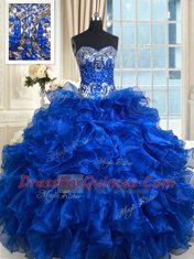 Luxury Royal Blue Sweetheart Neckline Beading and Ruffles and Ruffled Layers Quinceanera Dress Sleeveless Lace Up