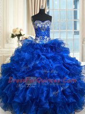 Luxury Royal Blue Sweetheart Neckline Beading and Ruffles and Ruffled Layers Quinceanera Dress Sleeveless Lace Up
