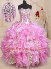 Graceful Sequins Ball Gowns 15th Birthday Dress Lilac Sweetheart Organza Sleeveless Floor Length Lace Up