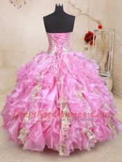 Graceful Sequins Ball Gowns 15th Birthday Dress Lilac Sweetheart Organza Sleeveless Floor Length Lace Up