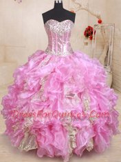 Graceful Sequins Ball Gowns 15th Birthday Dress Lilac Sweetheart Organza Sleeveless Floor Length Lace Up
