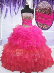 Deluxe Sequins Ruffled Floor Length Ball Gowns Sleeveless Multi-color 15th Birthday Dress Lace Up