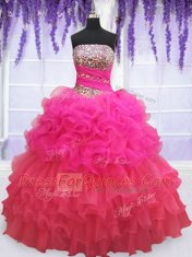 Deluxe Sequins Ruffled Floor Length Ball Gowns Sleeveless Multi-color 15th Birthday Dress Lace Up