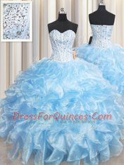Floor Length Ball Gowns Sleeveless Light Blue Quinceanera Dress Lace Up