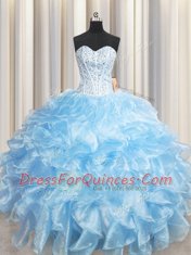 Floor Length Ball Gowns Sleeveless Light Blue Quinceanera Dress Lace Up