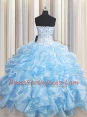 Floor Length Ball Gowns Sleeveless Light Blue Quinceanera Dress Lace Up
