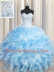 Floor Length Ball Gowns Sleeveless Light Blue Quinceanera Dress Lace Up