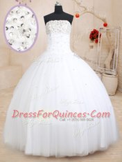 Lovely White Lace Up Sweet 16 Quinceanera Dress Beading Sleeveless Floor Length
