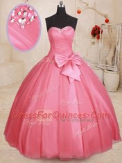 Flare Pink Sweetheart Neckline Beading and Bowknot Sweet 16 Dress Sleeveless Lace Up