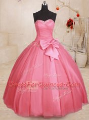 Flare Pink Sweetheart Neckline Beading and Bowknot Sweet 16 Dress Sleeveless Lace Up