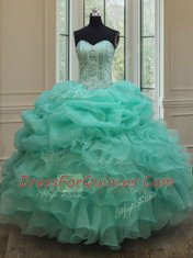 Apple Green Sweetheart Lace Up Beading and Ruffles Quinceanera Dress Sleeveless