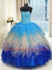 Clearance Multi-color Sleeveless Tulle Lace Up Sweet 16 Dresses for Military Ball and Sweet 16 and Quinceanera