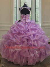 Custom Fit See Through Lilac Scoop Lace Up Beading and Ruffles 15 Quinceanera Dress Sleeveless
