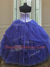 Fashion Sweetheart Sleeveless Tulle Quinceanera Dress Beading and Sequins Lace Up