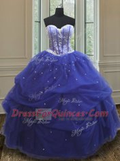 Fashion Sweetheart Sleeveless Tulle Quinceanera Dress Beading and Sequins Lace Up