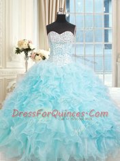 Light Blue Lace Up Sweetheart Ruffles Quinceanera Gowns Organza Sleeveless