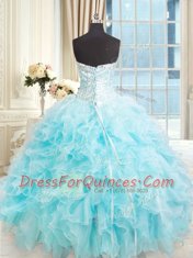 Light Blue Lace Up Sweetheart Ruffles Quinceanera Gowns Organza Sleeveless