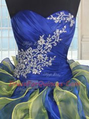 Sleeveless Organza Floor Length Lace Up 15 Quinceanera Dress in Multi-color with Beading and Ruffles