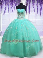 Fancy Apple Green Ball Gowns Organza Sweetheart Sleeveless Beading and Appliques Floor Length Zipper 15th Birthday Dress