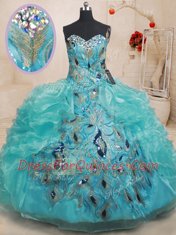 Custom Designed Organza Sleeveless Floor Length Quinceanera Dresses and Beading and Embroidery and Ruffles
