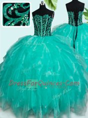 Dramatic Sleeveless Beading and Ruffles Lace Up Quinceanera Gown