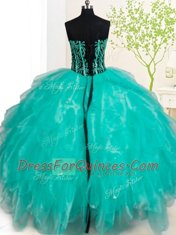 Dramatic Sleeveless Beading and Ruffles Lace Up Quinceanera Gown