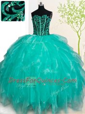 Dramatic Sleeveless Beading and Ruffles Lace Up Quinceanera Gown