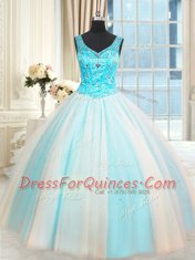 Sleeveless Tulle Ball Gown Prom Dress Beading Lace Up