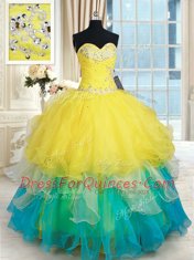 Hot Selling Multi-color Sweetheart Neckline Beading and Ruffles Quinceanera Gowns Sleeveless Lace Up