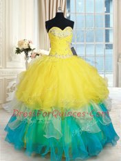 Hot Selling Multi-color Sweetheart Neckline Beading and Ruffles Quinceanera Gowns Sleeveless Lace Up