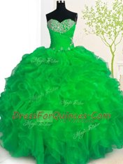Organza Sleeveless Floor Length Sweet 16 Quinceanera Dress and Beading and Ruffles