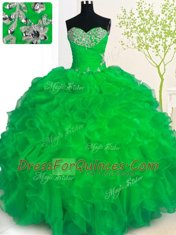 Organza Sleeveless Floor Length Sweet 16 Quinceanera Dress and Beading and Ruffles