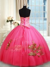 Elegant Ball Gowns Sweet 16 Quinceanera Dress Hot Pink Sweetheart Tulle Sleeveless Floor Length Lace Up