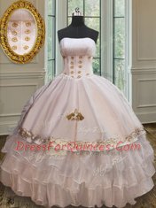 White 15th Birthday Dress Military Ball and Sweet 16 and Quinceanera and For with Beading and Embroidery and Ruffles Strapless Sleeveless Lace Up